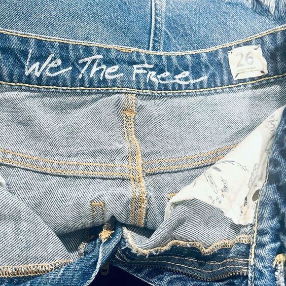 Free People We The Free Bailey Fringe Denim Mini Skirt asymmetric size 26 - Picture 5 of 5